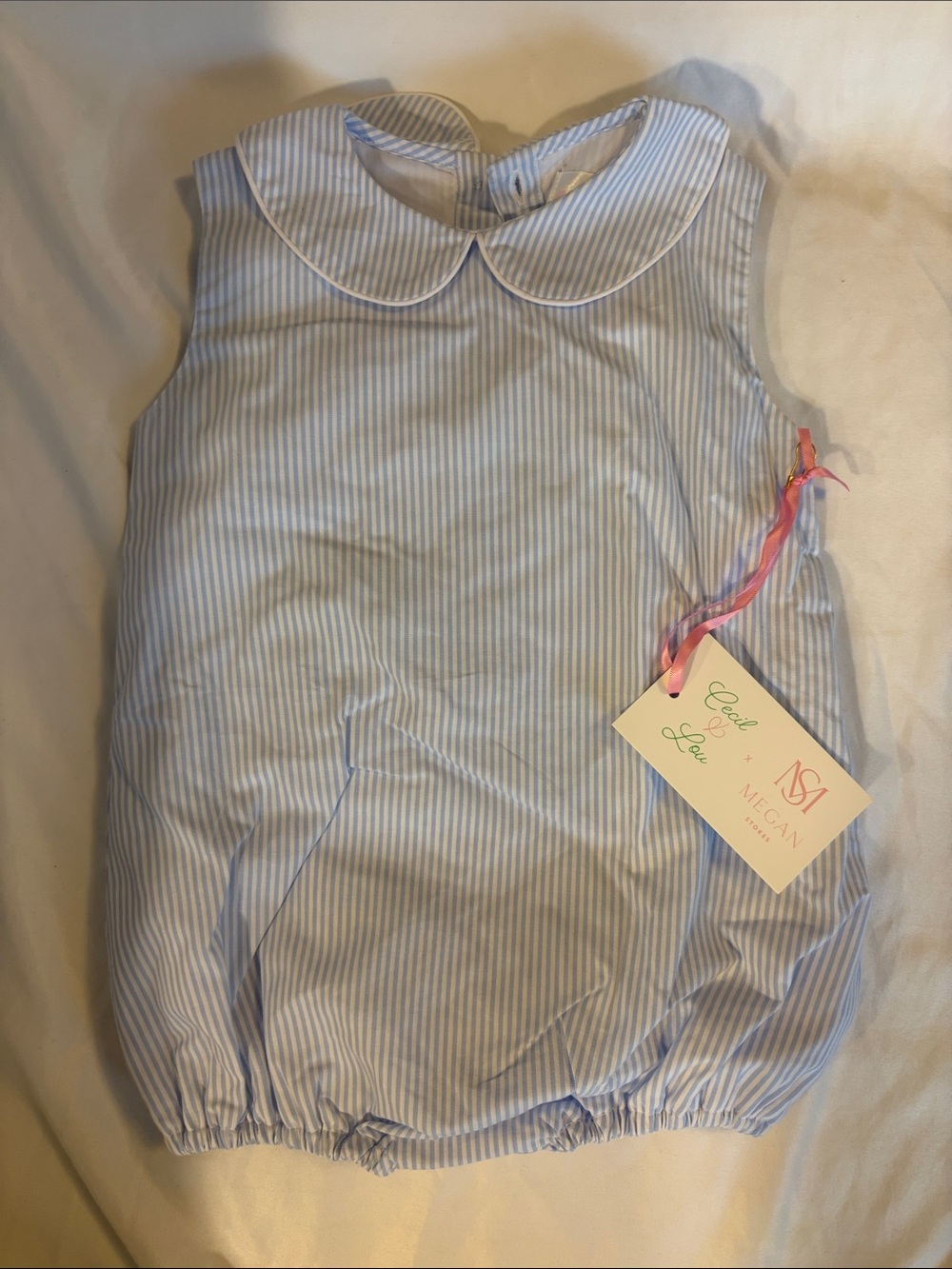 NWT Light Blue Striped Peter Pan Collar One-Piece